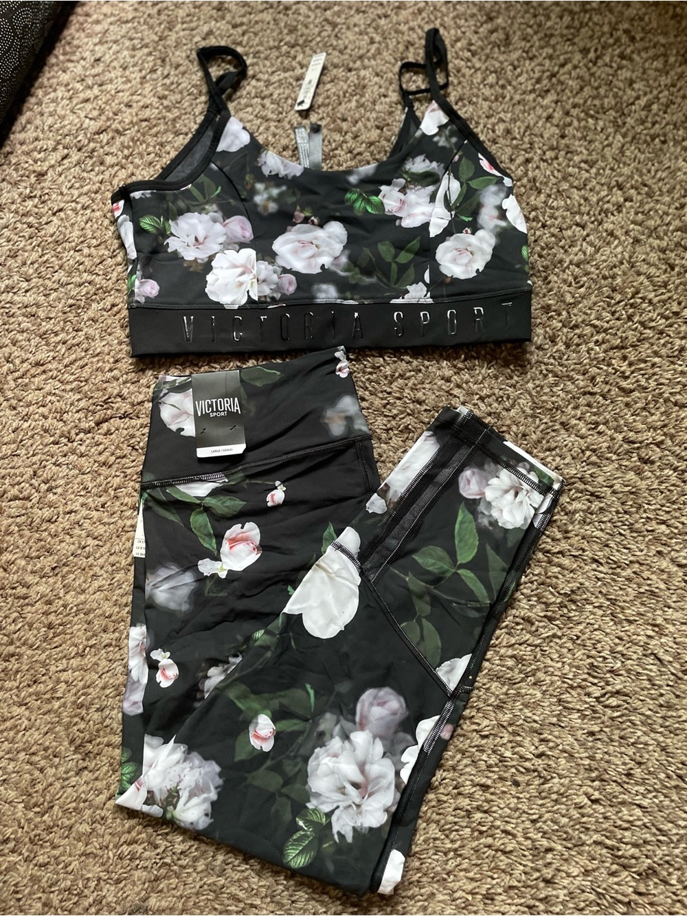 Victoria's Secret Black Floral Sports Bra & Leggings Set